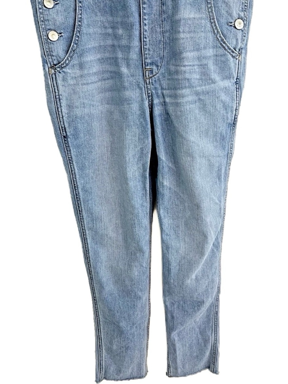American Eagle 90s Boyfriend Denim Y2K Overalls Utility Raw Hem Size XS Classic - Picture 3 of 7